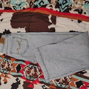 Light Blue Wide Leg Jeans with Embroidered Back Pocket